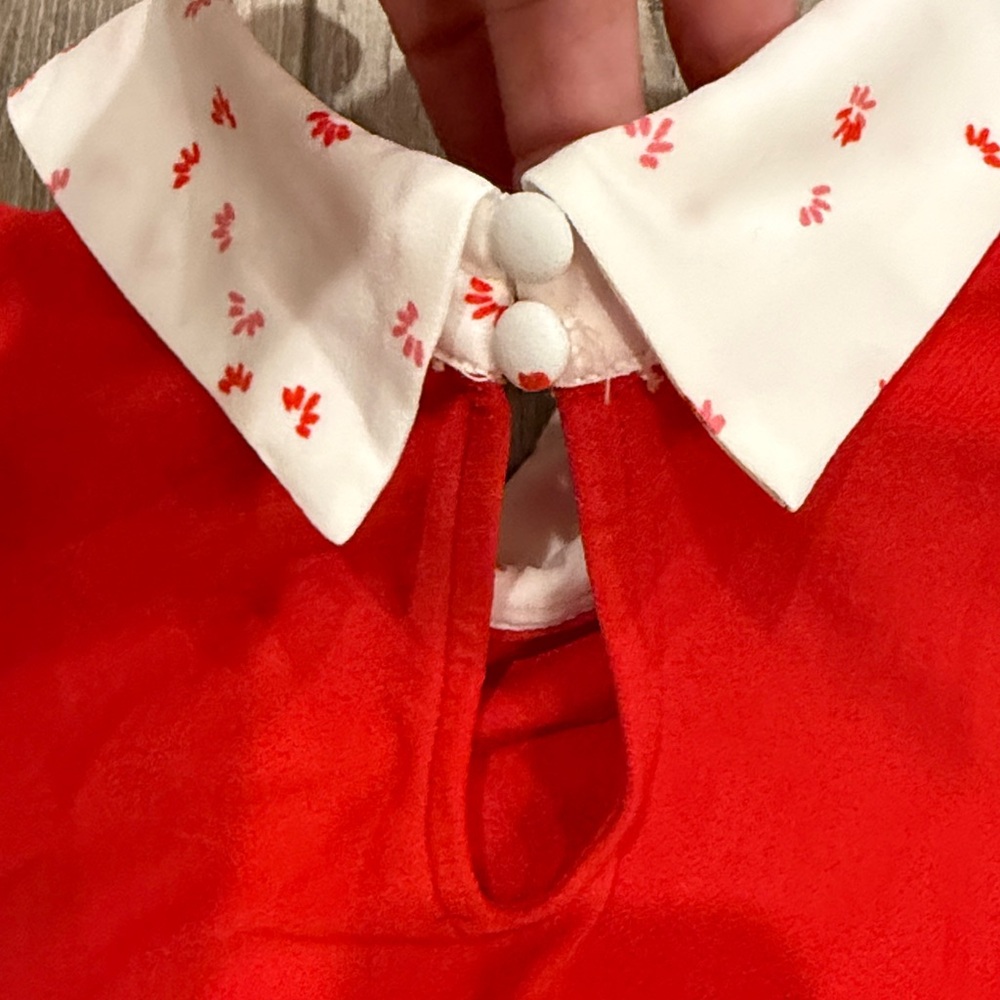 CeCe Red Blouse Patterned White Peter Pan Collar … - image 8